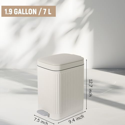 Slim Bathroom Trash Can with Lid - 1.9 Gallon Soft Close Step Garbage Can