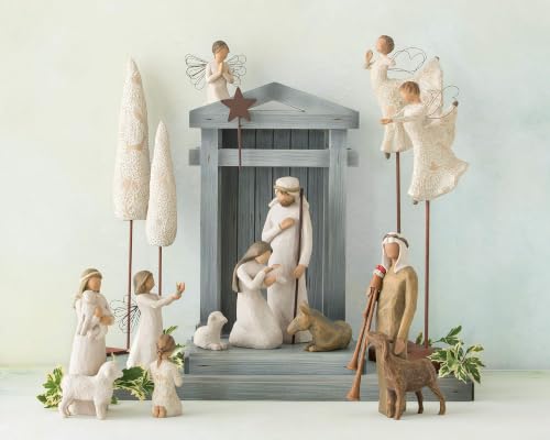 Willow Tree Cypress Trees Set of 2 Hand-Painted Nativity Decor with Gold Leaf