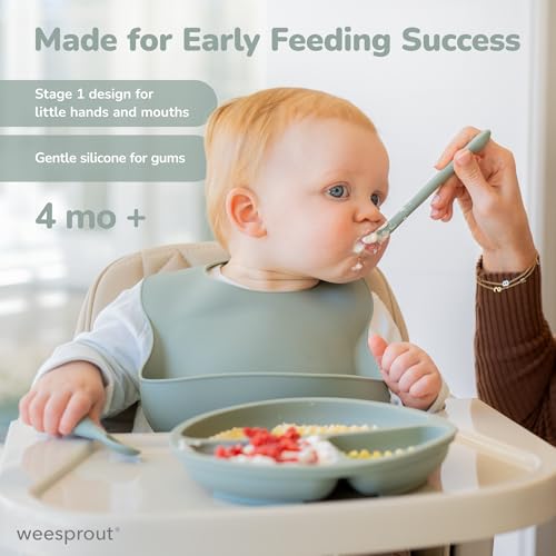 Silicone Baby Feeding Spoons Set of 3 with Travel Case and Bendable Design