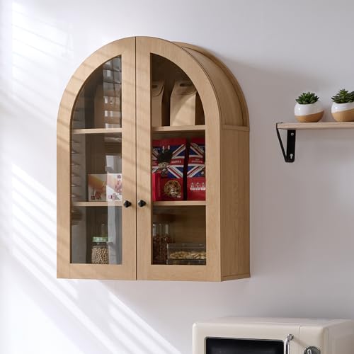 Arched Bathroom Wall Cabinet with Glass Doors and Adjustable Shelves