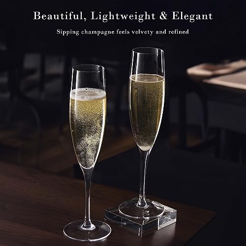 JBHO Set of 4 Hand Blown Lead-Free Crystal Champagne Flutes - Elegant Gift Box, 8oz, Wedding & Celebration Glassware