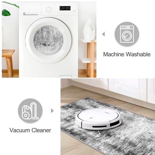 3-Piece Abstract Kitchen Rug Set, Washable Non-Slip Floor Mats, Grey