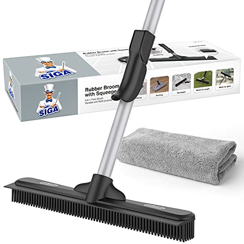 Pet Hair Removal Rubber Broom with Built-In Squeegee & 61" Handle