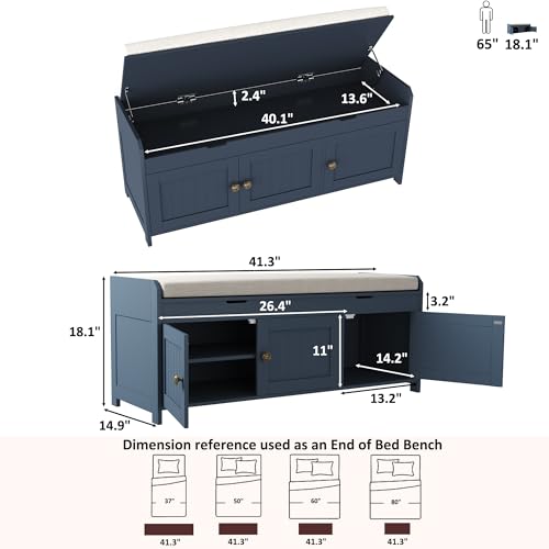41-Inch Shoe Storage Bench with Lift-Top Compartment and Cushioned Seat