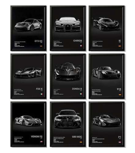 Vintage Racing Car Canvas Wall Art Prints 8x10 Inch 9-Piece Set
