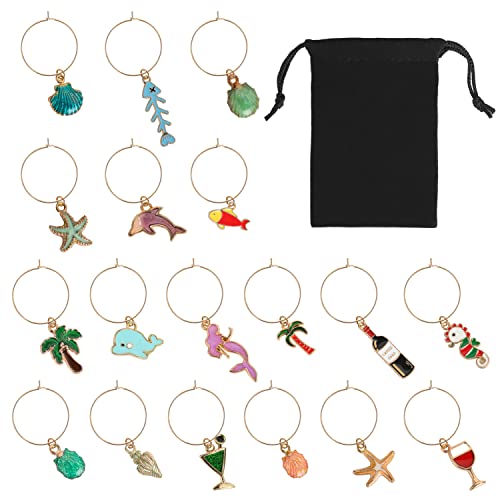 MOSNLEILA Wine Glass Charms - 18 Colorful Beach-Themed Christmas Favors - Unique Stemware Marker Set
