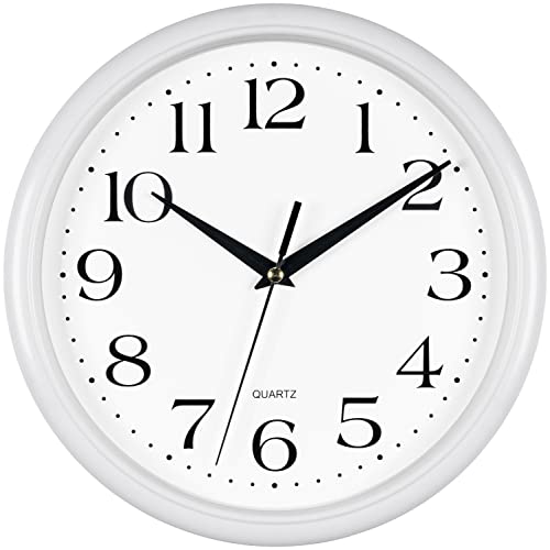 10-Inch Silent Non-Ticking Wall Clock, White Quartz Analog Clock