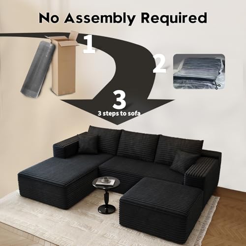 107.5" U-Shaped Modular Sectional Sofa with Ottoman, Plush Corduroy Fabric