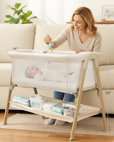 2-in-1 Bedside Bassinet Sleeper with Mattress, Wheels & Storage Basket