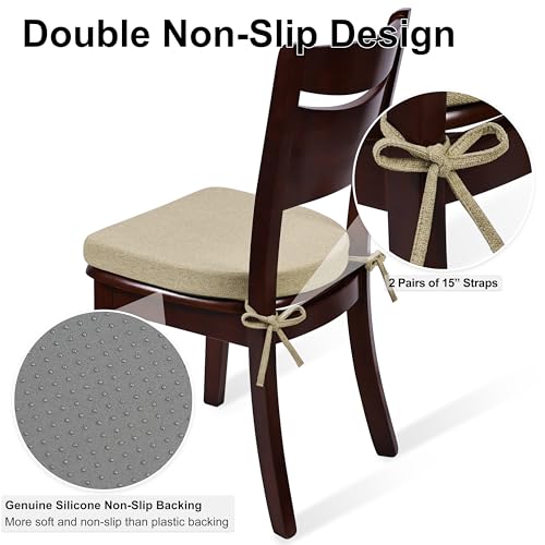 D-Shaped Dining Chair Cushion, Non-Slip Kitchen Seat Pad with Ties, 17x16.5in