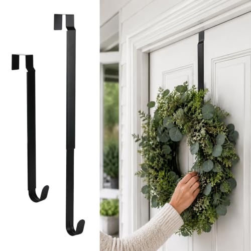 Adjustable Wreath Hanger for Front Door - Heavy Duty 14-24 Inch Over Door Hook