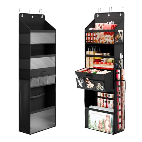 Over Door Wrapping Paper Storage Organizer with Removable Drawer