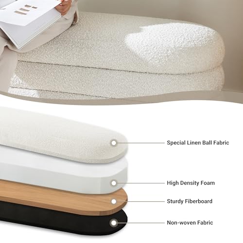 49-Inch Upholstered Oval Storage Ottoman Bench - Ivory Fabric