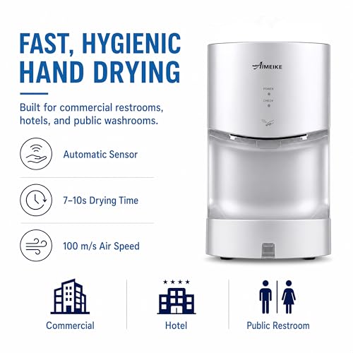AIMEIKE Silver Commercial Hand Dryer with Drip Tray 110-130V 1300W Touchless