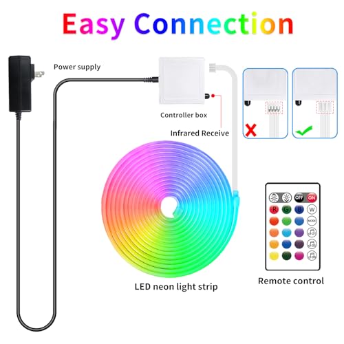 16.4ft RGB LED Neon Rope Lights, Flexible Waterproof Color-Changing Strip