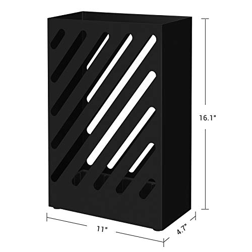 Metal Umbrella Stand with Drip Tray and Hooks, Rectangular Rack