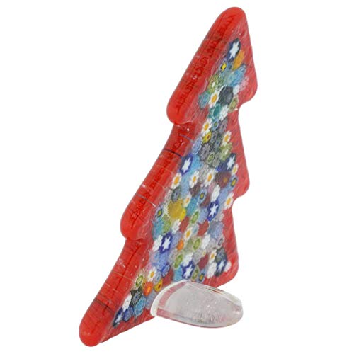Murano Glass Millefiori Christmas Tree Sculpture - Handmade Venice Red 3in