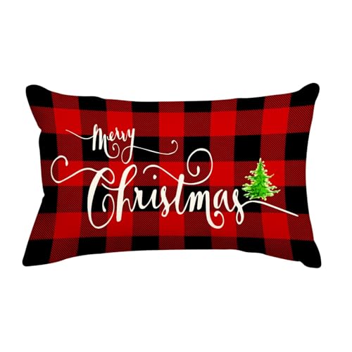 Jbralid Christmas Pillow Cover 12x20 Inch Red Black Buffalo Plaid Farmhouse Decor, Pack of 1, Merry Christmas