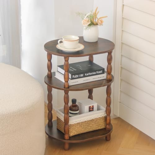 3-Tier Oval Side Table - Rustic Wood End Table & Accent Nightstand