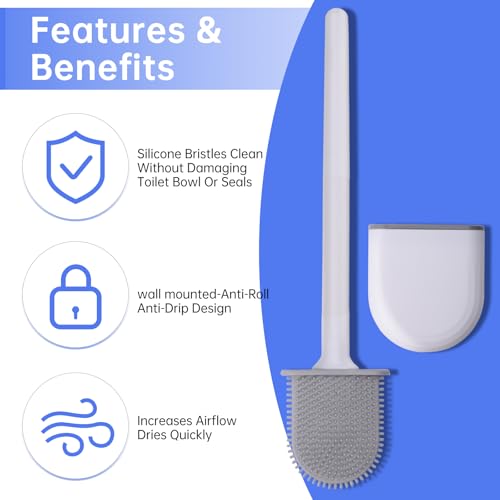 Wall-Mounted Silicone RV Toilet Brush and Holder Set - Anti-Drip Design
