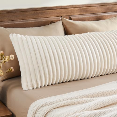 Fluffy Striped Body Pillow Cover 20x54, Ultra-Soft Faux Fur Pillowcase