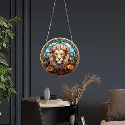 Acrylic Lion Window Hanging Decoration - Vibrant Stained Glass Style
