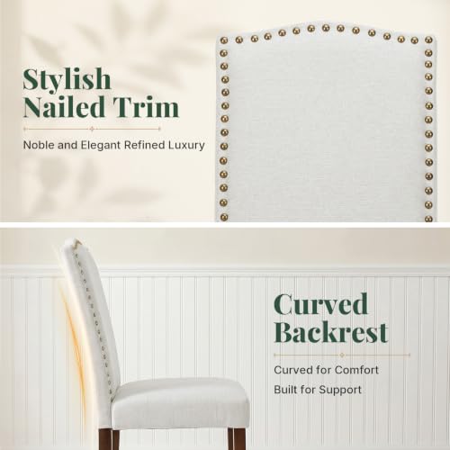 Upholstered Dining Chair Set of 6, Farmhouse Fabric Kitchen Chairs with Wood Legs