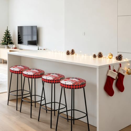 YISUN Round Bar Stool Covers 16-18 in Set of 2 – Red Buffalo Plaid Snowman Reindeer Holiday