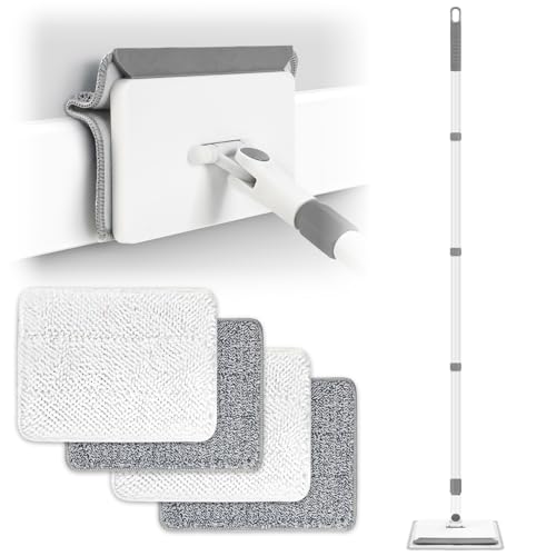 Baseboard Cleaner Tool with Extendable Long Handle & 4 Reusable Pads