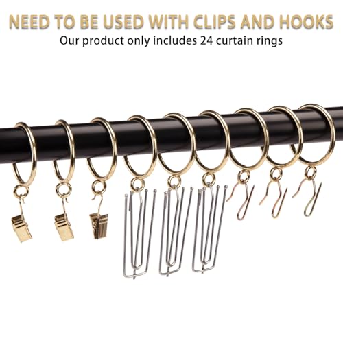 24-Piece Metal Curtain Rings with Eyelets - 1-Inch Inner Diameter, Gold