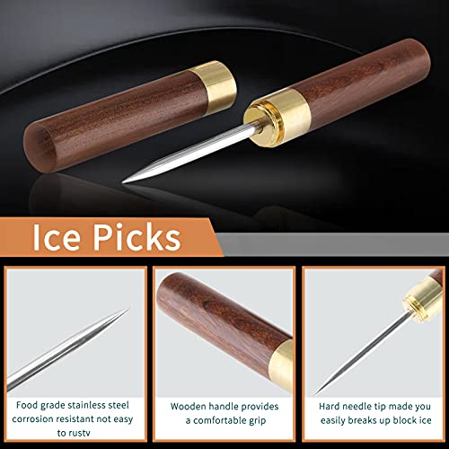 Zorfeter 6.8-Inch Stainless Steel Ice Picks with Black & Brown Wooden Handles - Pack of 2
