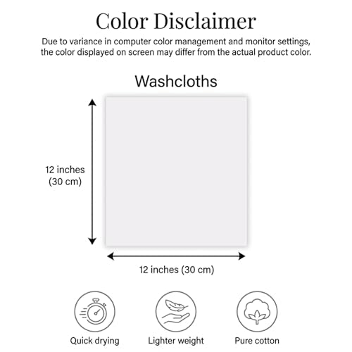 RIVERSIDE 24 White Cotton Wash Cloths - 12x12 Inches, Soft & Absorbent