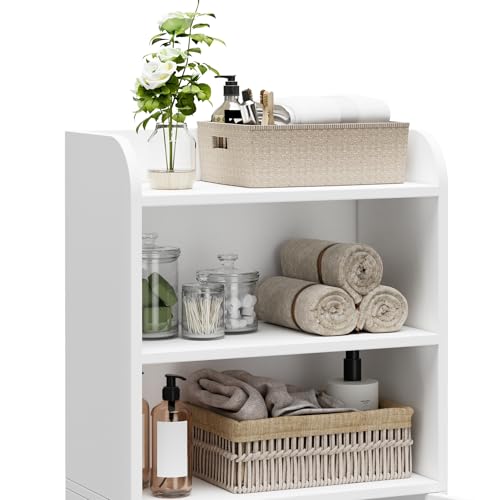 Small Bathroom Storage Cabinet, Slim Floor Cabinet with Door & Shelves
