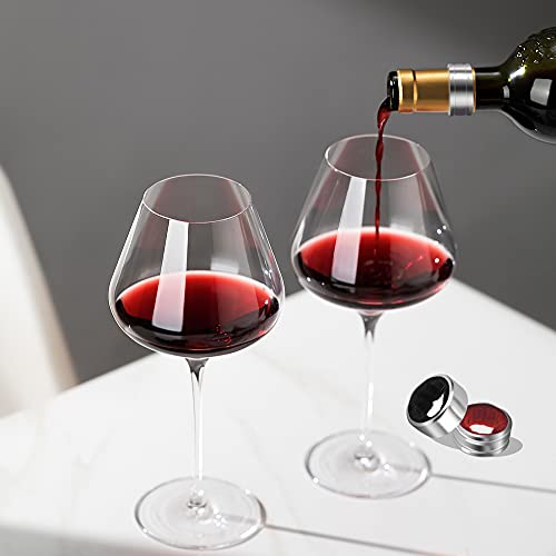 Black Waved Stainless Steel Wine Bottle Collars with Velvet Felt Drip Rings - 4 Pack