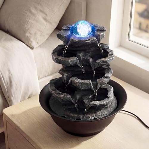 Indoor Tabletop Water Fountain with LED Lights & Rotating Crystal Ball