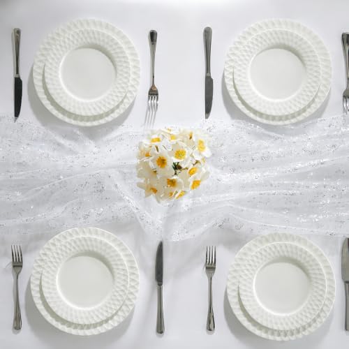 NookZuzu 10 Ft Silvery Sequin Table Runner Set - 3 Pieces, 27.5 x 120 Inches
