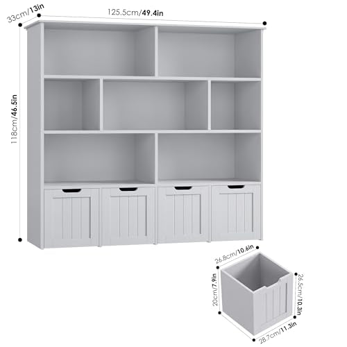 Kids Toy Storage Organizer with Movable Drawers and Bookshelf, Gray