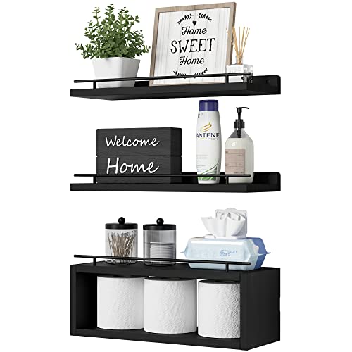 Floating Shelves with Cube Shelf and Metal Rail for Wall Storage Black