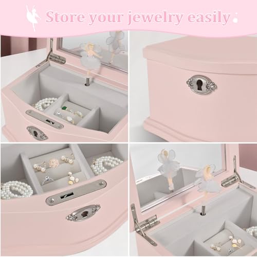 Pink Ballerina Musical Jewelry Box with Mirror and Lock