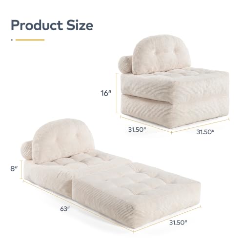 3-in-1 Convertible Corduroy Floor Sofa Bed with Adjustable Backrest