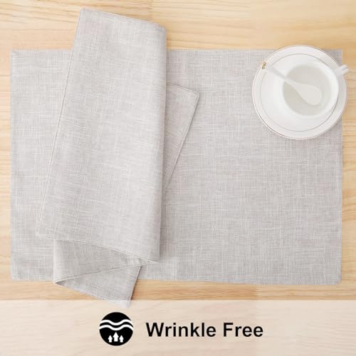 Faux Cotton Linen Placemats Set of 6, Washable Farmhouse Dining Table Mats