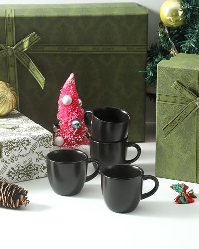 HASENSE 3 OZ Black Ceramic Espresso Cups Set of 4, Stackable Demitasse Coffee Mugs