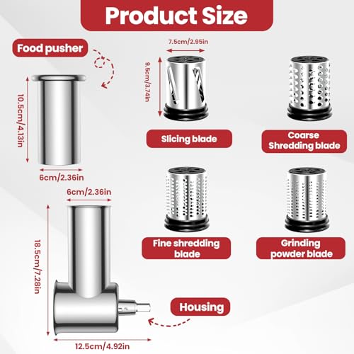 Stainless Steel Slicer and Shredder Attachment with 4 Blades for Stand Mixers