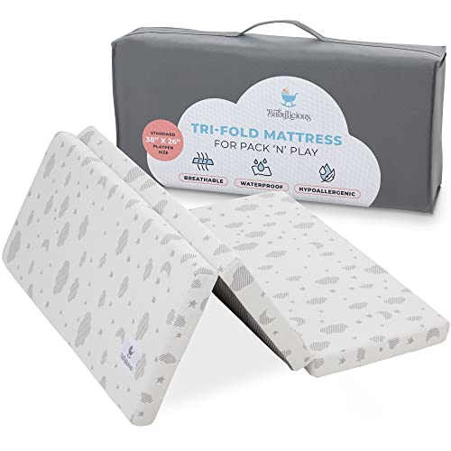 Trifold Pack and Play Mattress Topper - 38" x 26" Waterproof Foam Pad