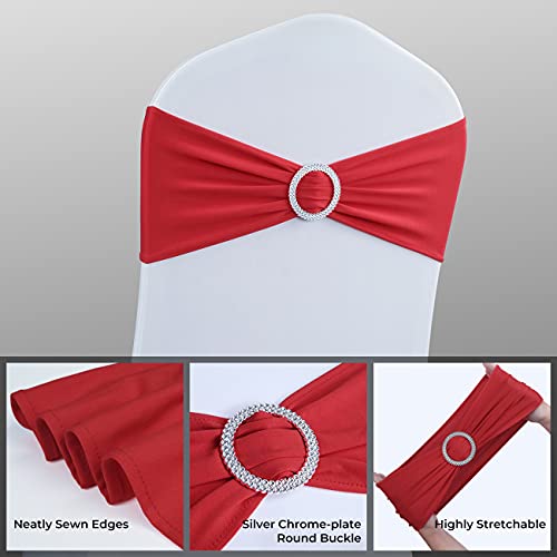 50 Pack Red Spandex Chair Sashes with Buckles for Weddings & Events