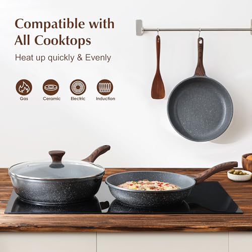 Nonstick Frying Pan Skillet, 9.5 Inch Swiss Granite Coating Omelette Pan