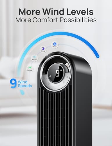 Tower Fan for Bedroom, 42-Inch Quiet Standing Fan with 9 Speeds and 90° Oscillation