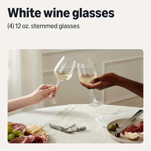 Stemmed White Wine Glasses, 12 oz. Dishwasher-Safe Set of 4