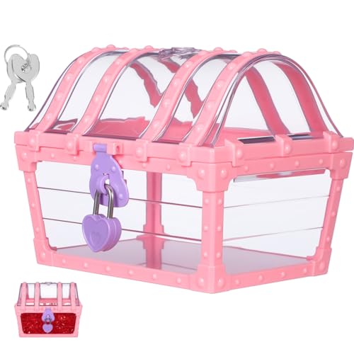 5.5-Inch Diamond Crystal Jewelry Storage Chest with Lock - Pink