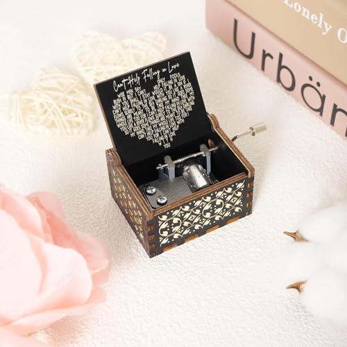 Vintage Hand Crank Wooden Music Box - Can't Help Falling in Love Melody